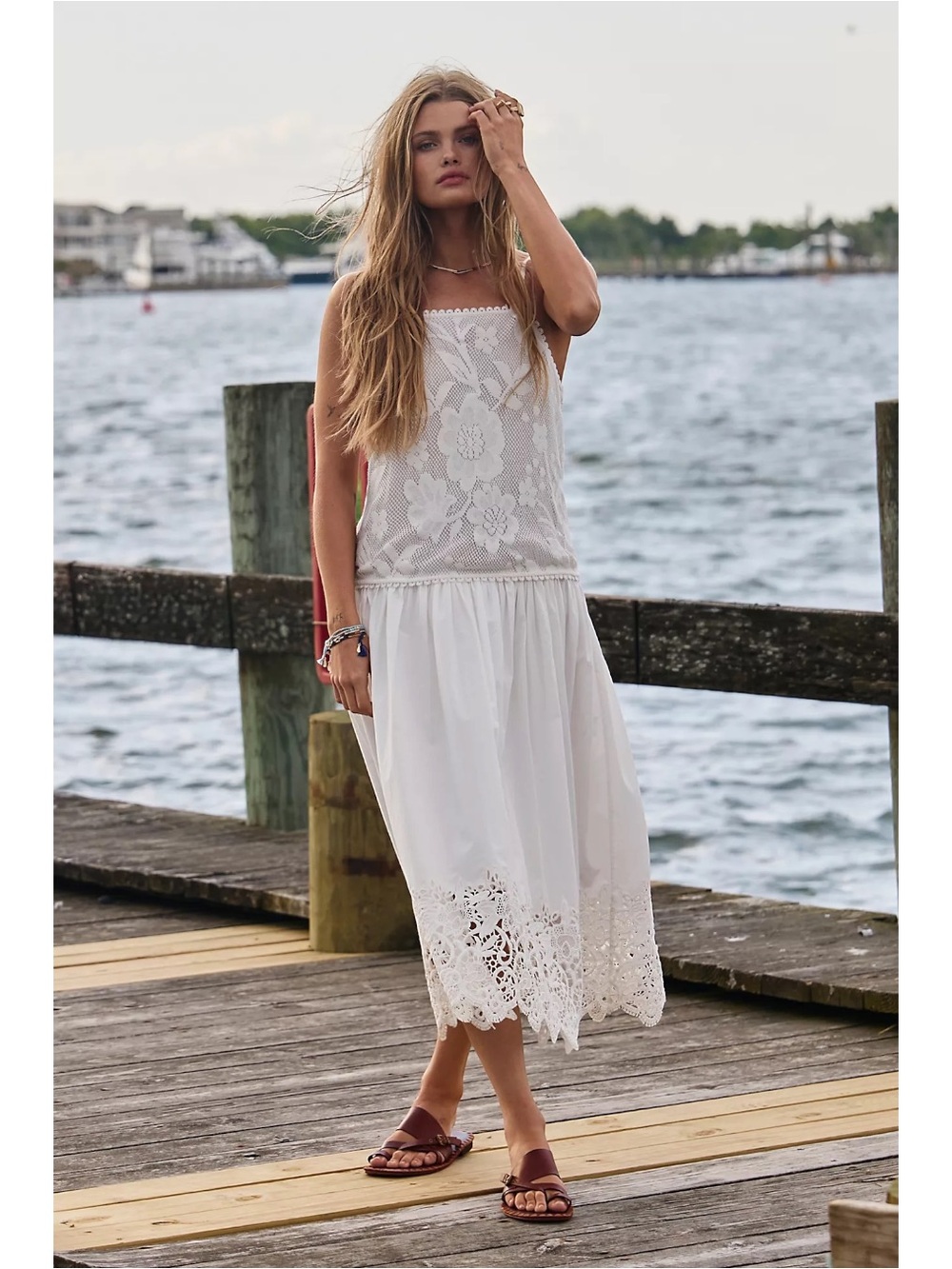 Free People Dainty Ethereal Cottage Lace Gilda Midi Dress Ivory White XL NWT